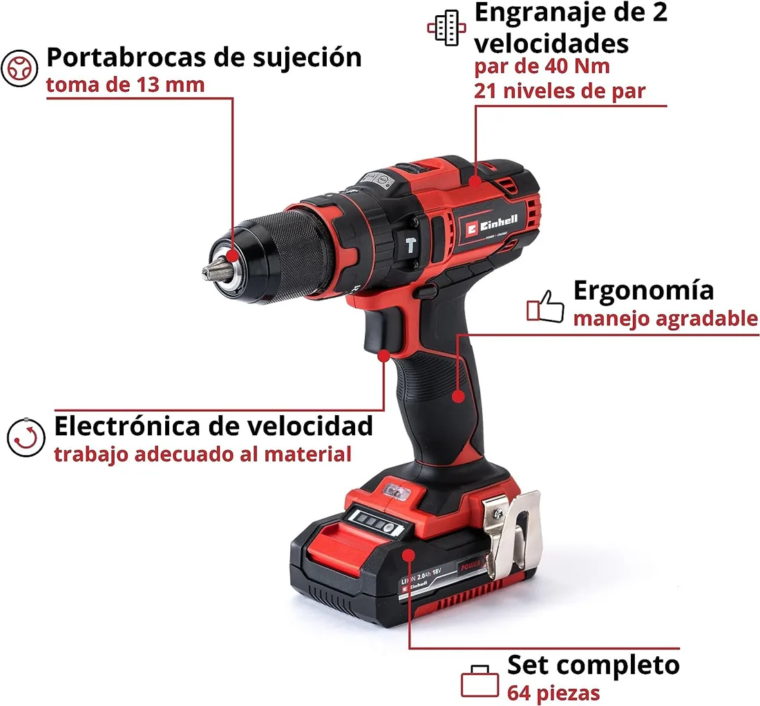 Einhell TE-CD 18/40 Li-i +64 (2×2,0 Ah) — foto 2